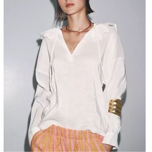 Zara linen silk blend ruffle blouse size Medium - , white- sold out